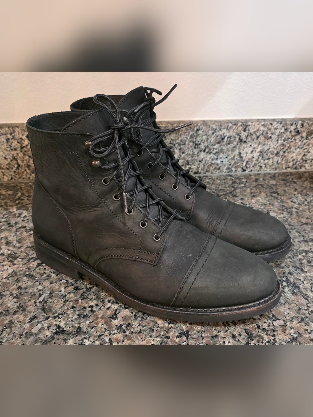 Thursday Boot Company Black Leather Cap-Toe Lace-Up Boots